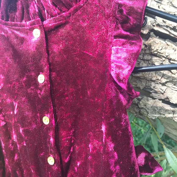 🔸5/20$!!! Crushed Velvet Sparkly Burgundy Pantsuit With Ruffles-EUC - Picture 8 of 9